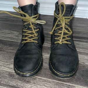 Doc Martins, Combs leather. Size 8 US woman’s. Black, with yellow laces.